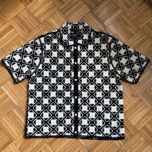 Abercrombie & Fitch pattern crochet knit button up polo in black/white | Men's L